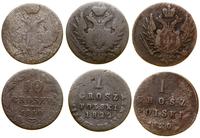 zestaw 3 monet, 1 grosz polski 1820, 1 grosz pol