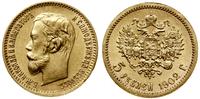 5 rubli 1902 AP, Petersburg, złoto 4.30 g, bardz