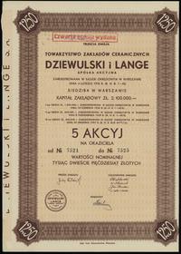 Polska, 5 akcji po 250 złotych = 1.250 złotych, 1937