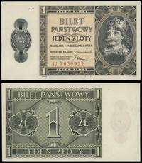 1 złoty 1.10.1938, seria IJ, numeracja 7630922, 