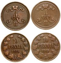zestaw: 2 x 10 penniä 1865, 1876, Helsinki, raze
