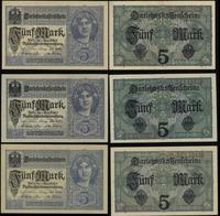 zestaw: 3 x 5 marek 1.08.1917, serie: J, M, R, r