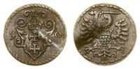 denar 1590, Gdańsk, moneta podgięta, ciemna paty