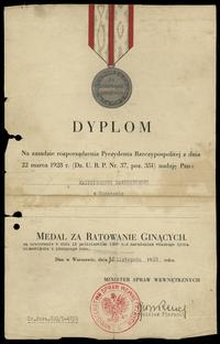 dyplom nadania Medalu za Ratowanie Ginących 1933