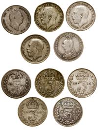Wielka Brytania, zestaw 5 monet o nominale 3 pensów, 1834–1921
