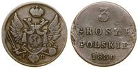 3 grosze polskie 1830 FH, Warszawa, inicjały FH 