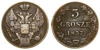 3 grosze 1837 MW, Warszawa, moneta wytrawiona, B