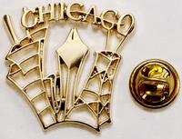 odznaka pamiątkowa, napis CHICAGO osadzony na da