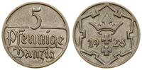 5 fenigów 1928, Berlin, herb Gdańska, rzadszy ro