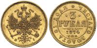 3 ruble 1874, Petersburg, złoto, 3.88 g, drobne 