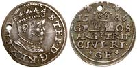trojak 1586, Ryga, mała głowa króla, na awersie 