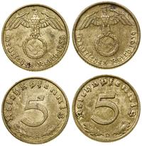 zestaw 2 x 5 fenigów, 1939 D, 1938 A, razem 3 sz