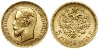 5 rubli 1903 AP, Petersburg, złoto, 4.30 g, pięk