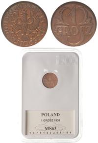 1 grosz 1938, Warszawa, Moneta w pudelku GCN z c