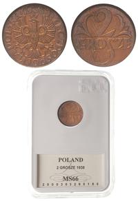 2 grosze 1938, Warszawa, Moneta w pudelku GCN z 