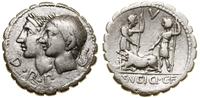 denar serratus 106 pne, Rzym, Aw: Głowy Penat w 