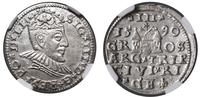 trojak 1590, Ryga, mała głowa króla, moneta w pu
