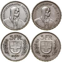 lot 2 x 5 franków 1933 B, 1937 B, Berno, srebro 