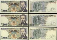 zestaw: 3 x 200 złotych 1986–1988, serie DS i DZ
