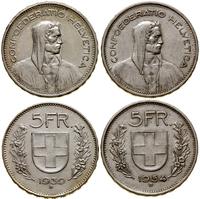 zestaw: 2 x 5 franków 1939 i 1954, Berno, srebro