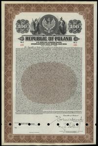Rzeczpospolita Polska (1918–1939), 3 % obligacja na 100 dolarów w złocie, z roku 1937, płatna do 1.10.1956 r.