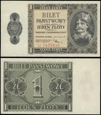 1 złoty 1.10.1938, seria IJ, numeracja 7630828, 