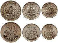 zestaw: 10, 20 i 50 groszy 1949, Kremnica, miedz