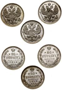 Rosja, zestaw: 3 x 20 kopiejek, 1913, 1914, 1915