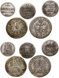lot 5 monet, 1 szyling 1738, 1 szyling 1757, 1 s