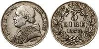5 lirów 1870 R, Rzym, srebro, 24.94 g, czyszczon