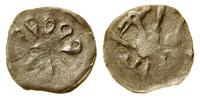 denar XIV w., Aw: Hełm z pióropuszem złożonym z 
