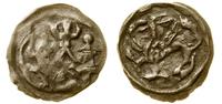 denar XIV w., Aw: Brama z trzema wieżami, w świe