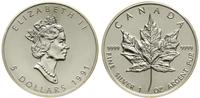 5 dolarów 1991, Ottawa, Liść klonu, srebro próby