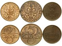 zestaw 3 monet, 2 grosze 1938, 5 groszy 1938 (Wa