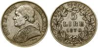 5 lirów 1870 R, Rzym, srebro, Berman 3337, KM 13