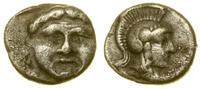 obol ok. 350–300 pne, Aw: Głowa Gorgony na wpros