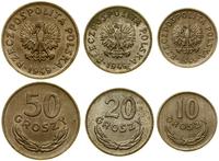 zestaw: 10, 20 i 50 groszy 1949, Kremnica, miedz