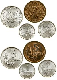 lot 4 monet 1949, 1 grosz, 2 grosze oraz 2 x 5 g