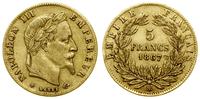 5 franków 1867 BB, Strasburg, złoto, 1.60 g, czy