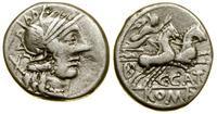 denar 123 pne, Rzym, Aw: Głowa Romy w prawo, za 
