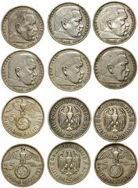 zestaw 10 monet, 5 marek: 4 x 1936 A, 1939 A (Be