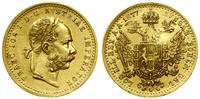 dukat 1877, Wiedeń, złoto, 3.46 g, ryski w tle, 