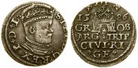 trojak 1586, Ryga, mała głowa króla, na awersie 