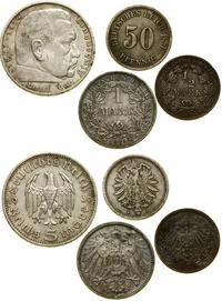 zestaw 4 monet, 50 fenigów 1876 F, 1 marka 1901 