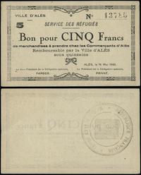 5 franków 16.05.1940, numeracja 13785, złamane w