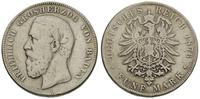 5 marek 1876, Karlsruhe, moneta wyczyszczona