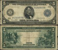 5 dolarów 1914, seria B 42409579 B, niebieska pi