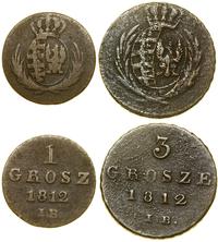 zestaw: 3 grosze i 1 grosz 1812 IB, Warszawa, ra