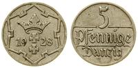 5 fenigów 1928, Berlin, herb Gdańska, przetarte,
