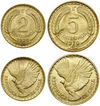 lot 2 monet 1970, Santiago, 5 centesimos, 2 cent